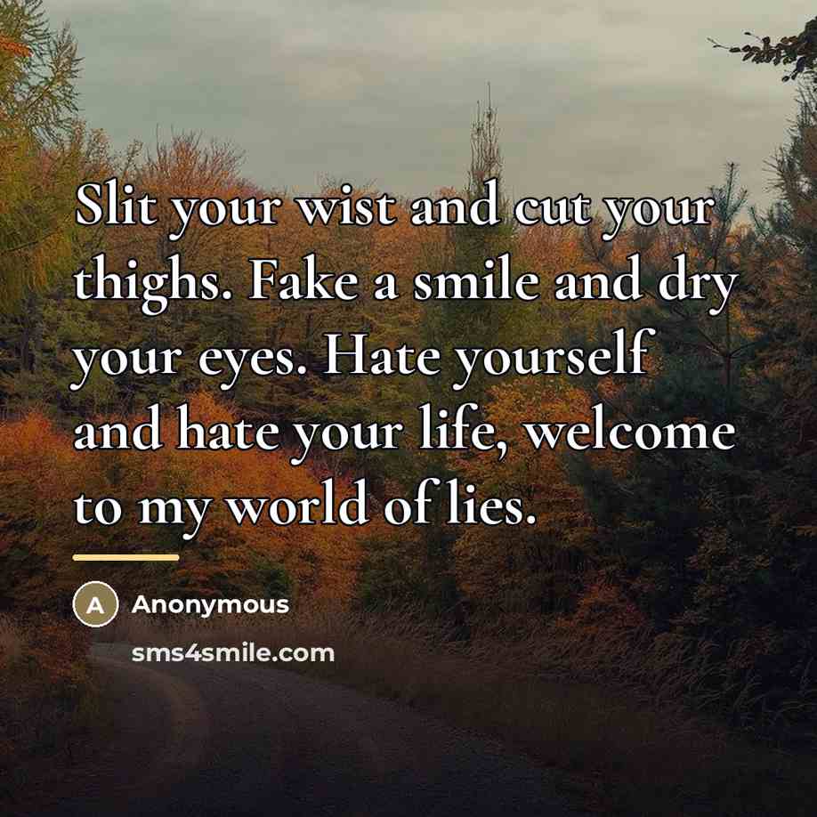 “Slit your wist and cut your thighs. Fake a smile…” quote by Anonymous