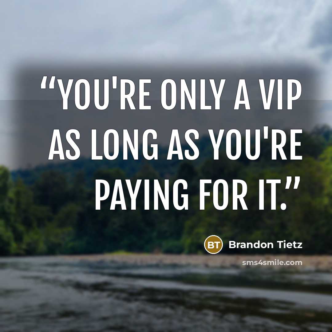 “You're only a VIP as long as you're paying for it.” quote by Brandon Tietz