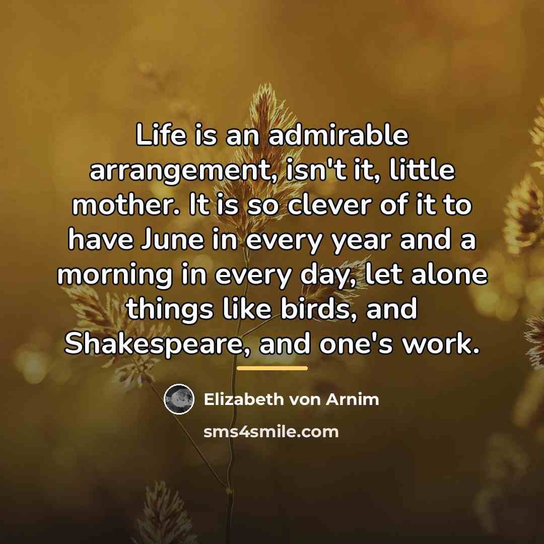 “Life is an admirable arrangement, isn't it, little mother. It…” quote by Elizabeth von Arnim