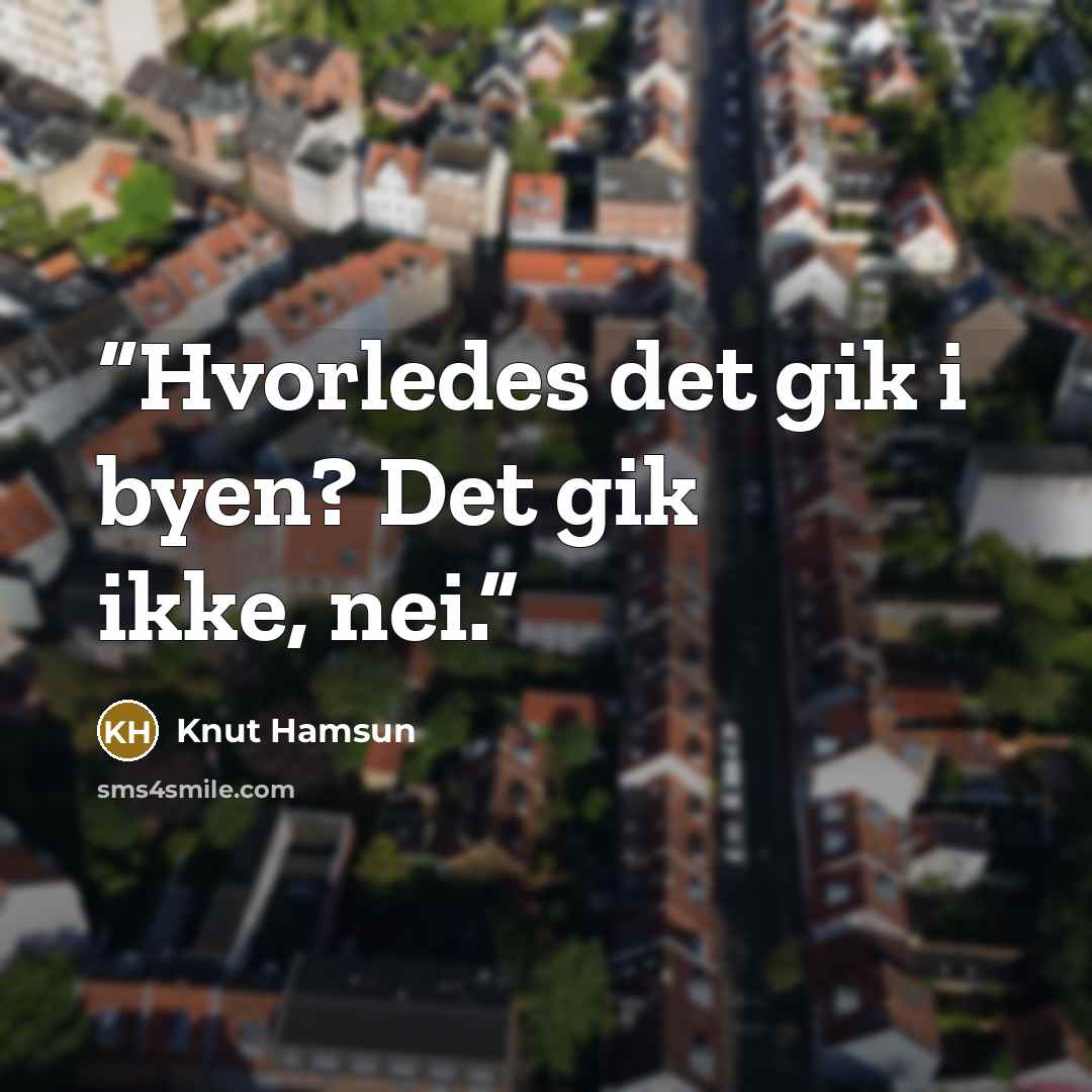 “Hvorledes det gik i byen? Det gik ikke, nei.” quote by Knut Hamsun