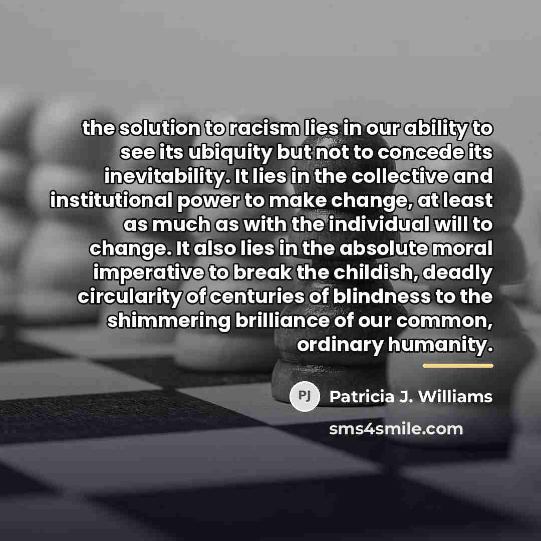 “the solution to racism lies in our ability to see…” quote by Patricia J. Williams