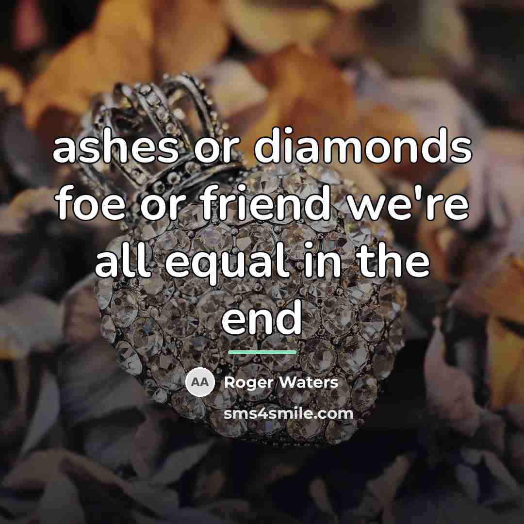“ashes or diamonds foe or friend we're all equal in…” quote by Roger Waters