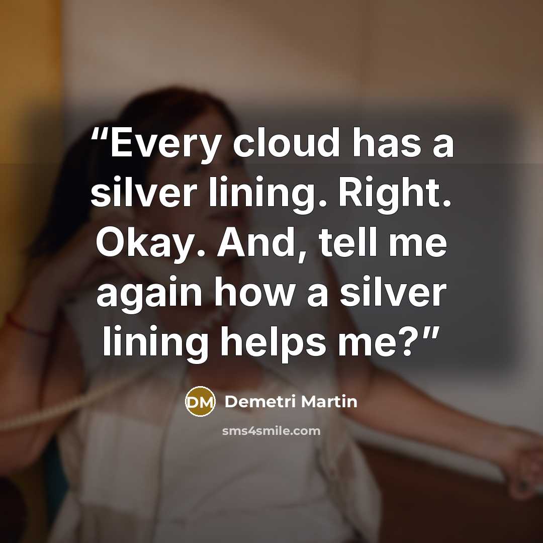 “Every cloud has a silver lining. Right. Okay. And, tell me again how a silver lining helps me?” quote by Demetri Martin