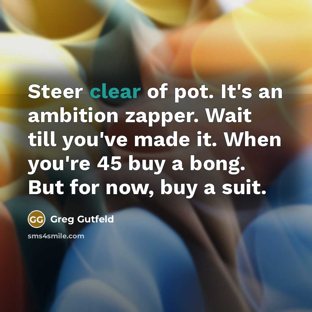“Steer clear of pot. It's an ambition zapper. Wait till…” quote by Greg Gutfeld
