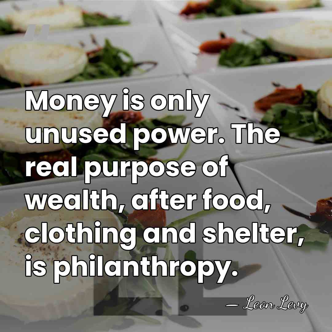 Money is only unused power. The real purpose of wealth, after food,&hellip; - Leon Levy