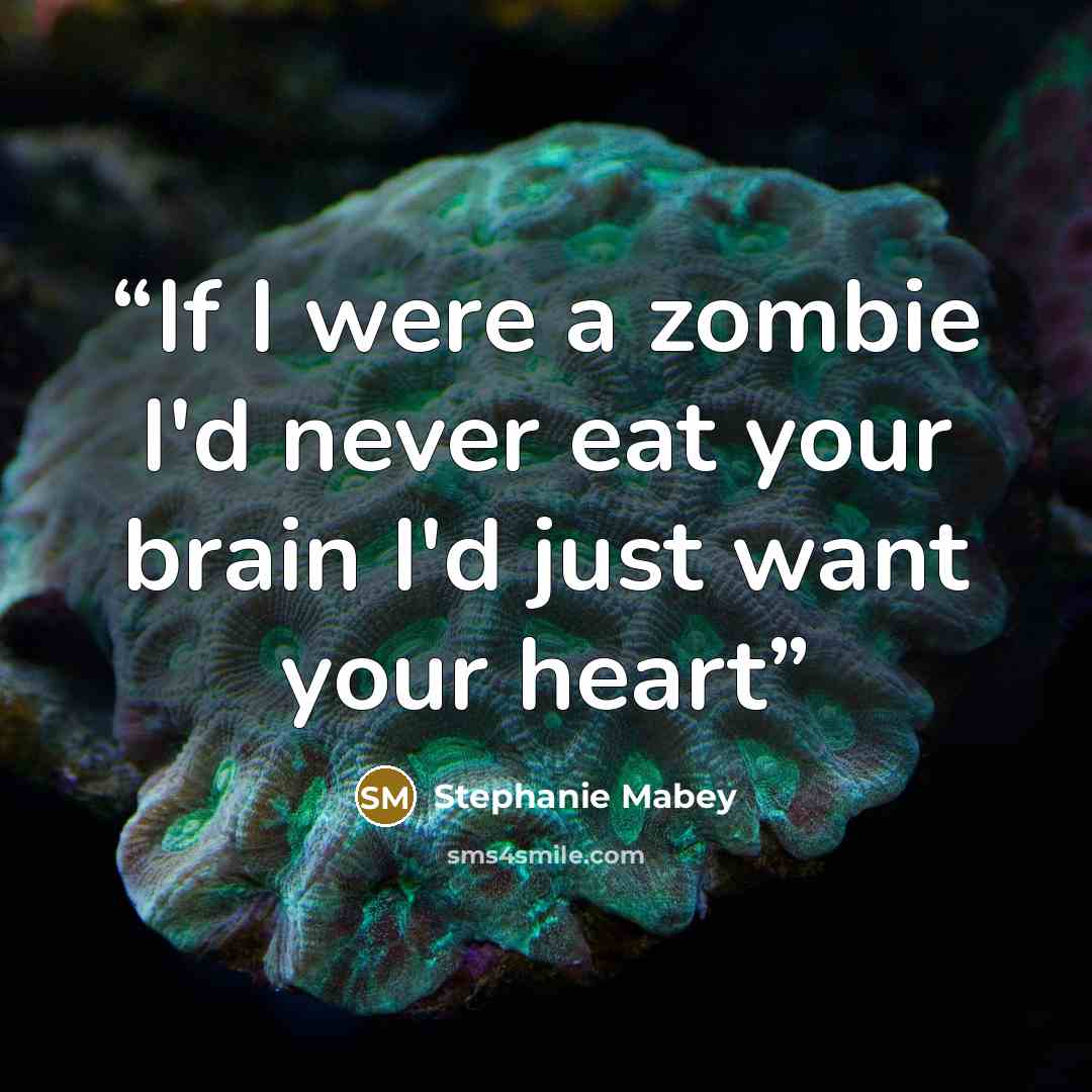 “If I were a zombie I'd never eat your brain I'd just want your heart” quote by Stephanie Mabey