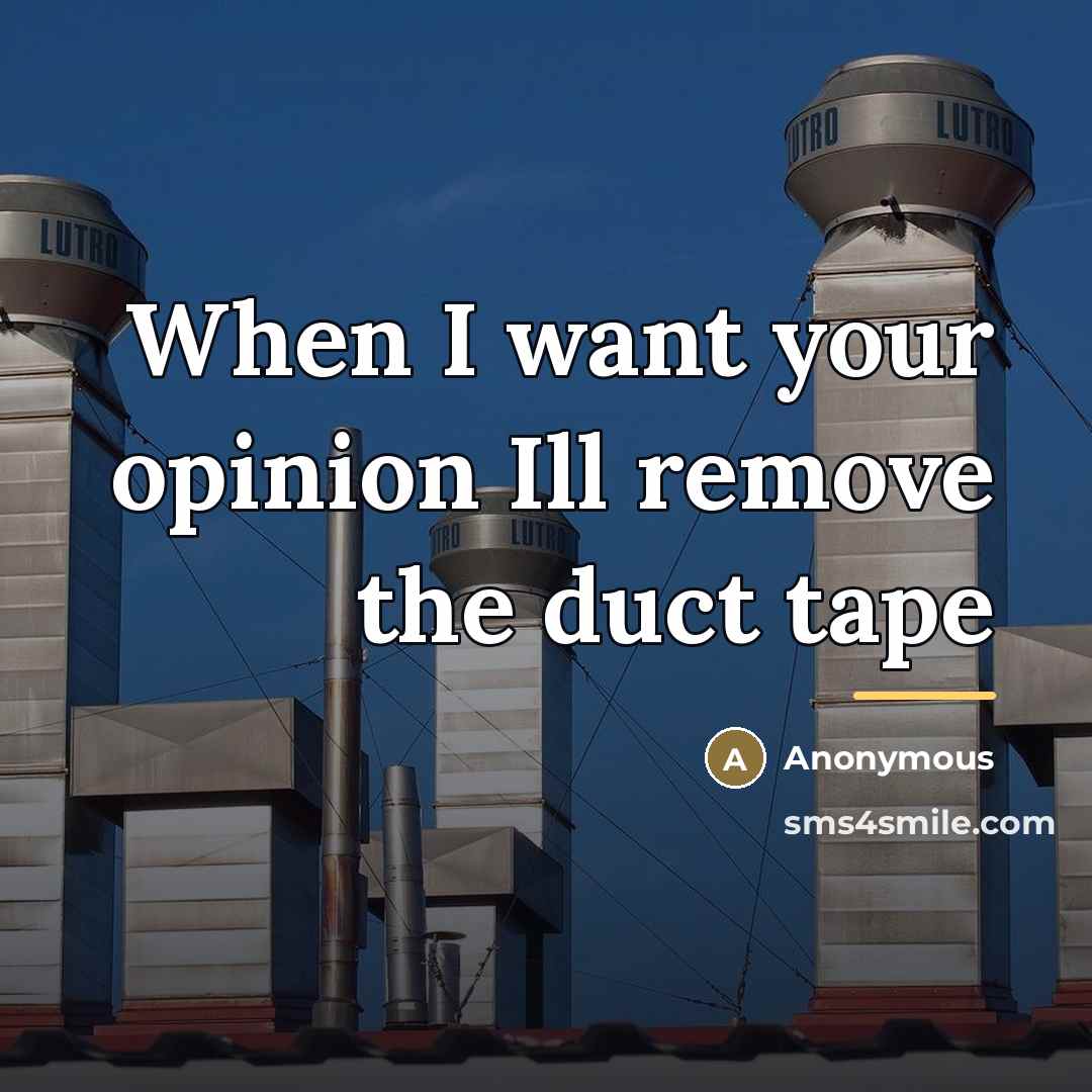 “When I want your opinion Ill remove the duct tape…” quote by Anonymous