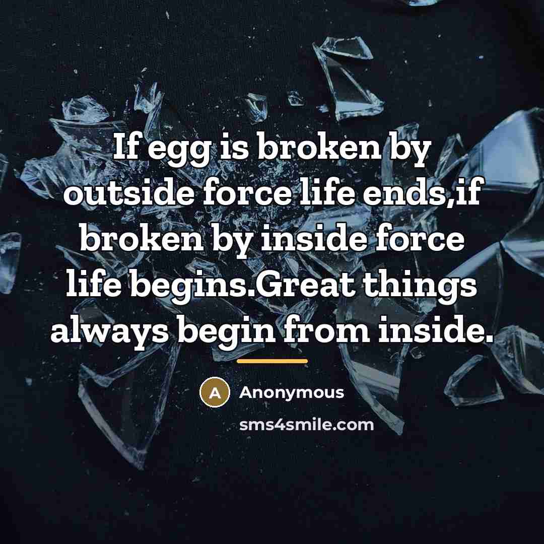 “If egg is broken by outside force life ends,if broken…” quote by Anonymous