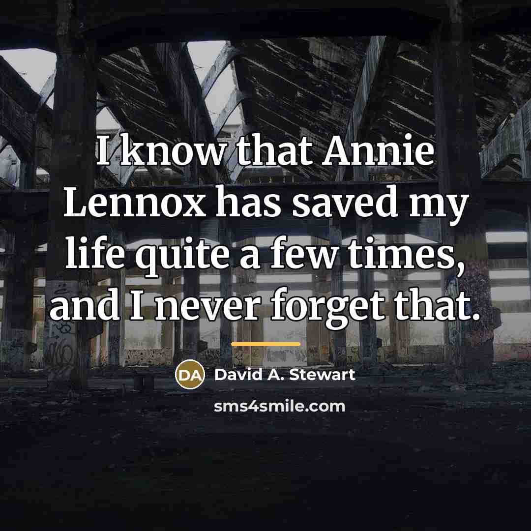 “I know that Annie Lennox has saved my life quite…” quote by David A. Stewart