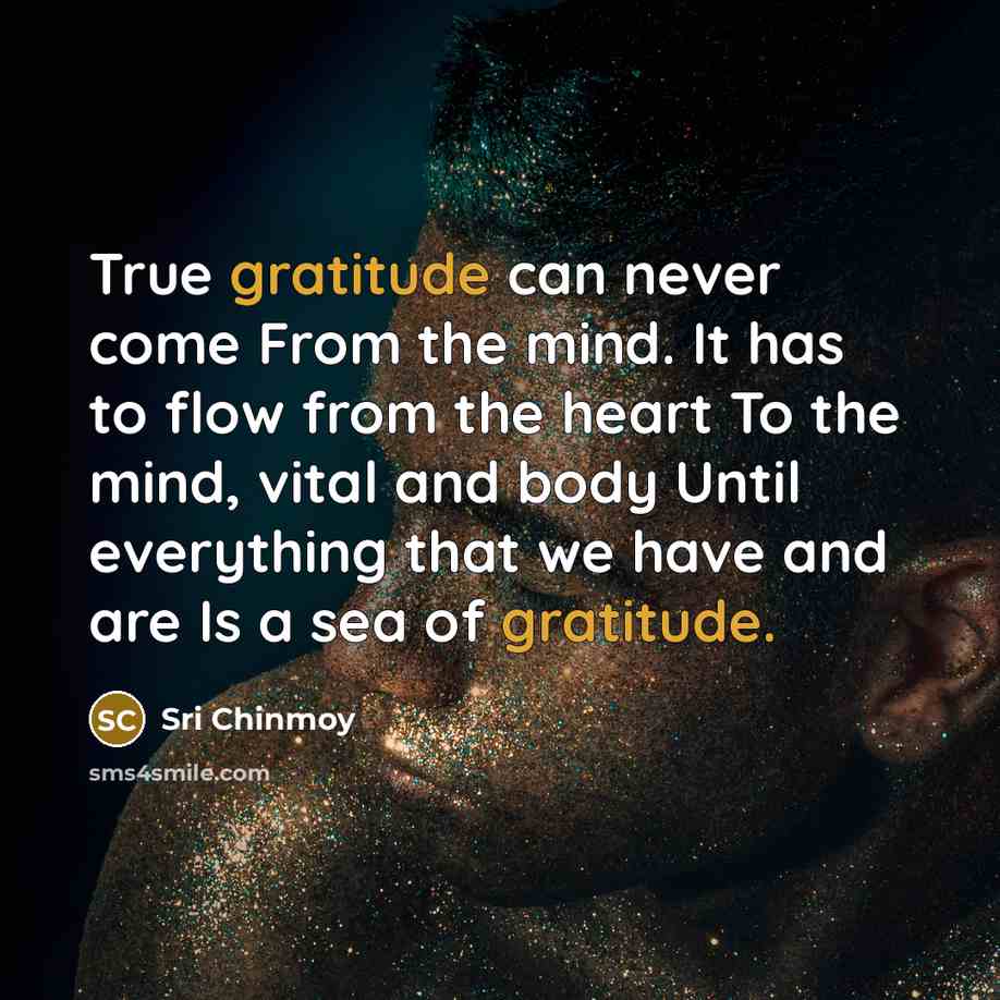 “True gratitude can never come From the mind. It has…” quote by Sri Chinmoy