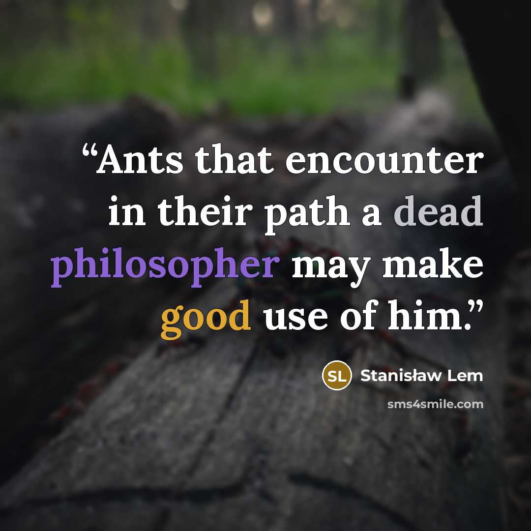 “Ants that encounter in their path a dead philosopher may make good use of him.” quote by Stanisław Lem
