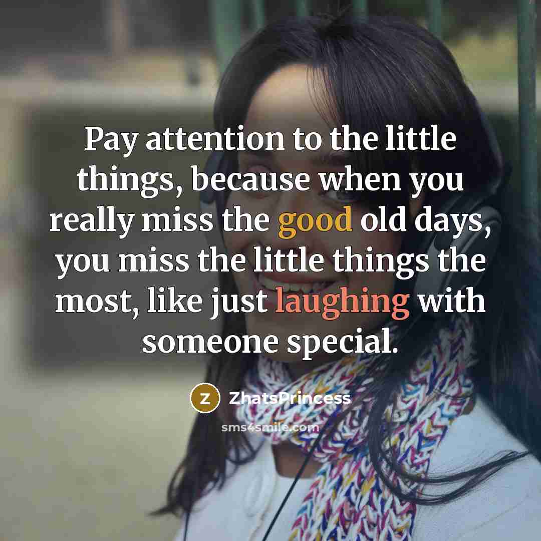 “Pay attention to the little things, because when you really miss the good old days, you miss the little things the most, like just laughing with someone special.” quote by ZhatsPrincess