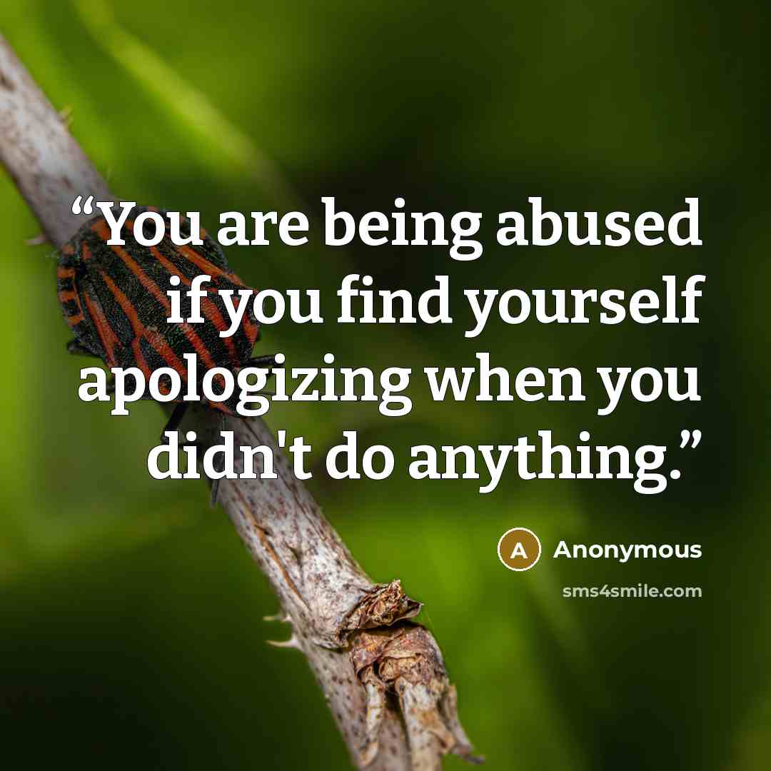 “You are being abused if you find yourself apologizing when you didn't do anything.” quote by Anonymous