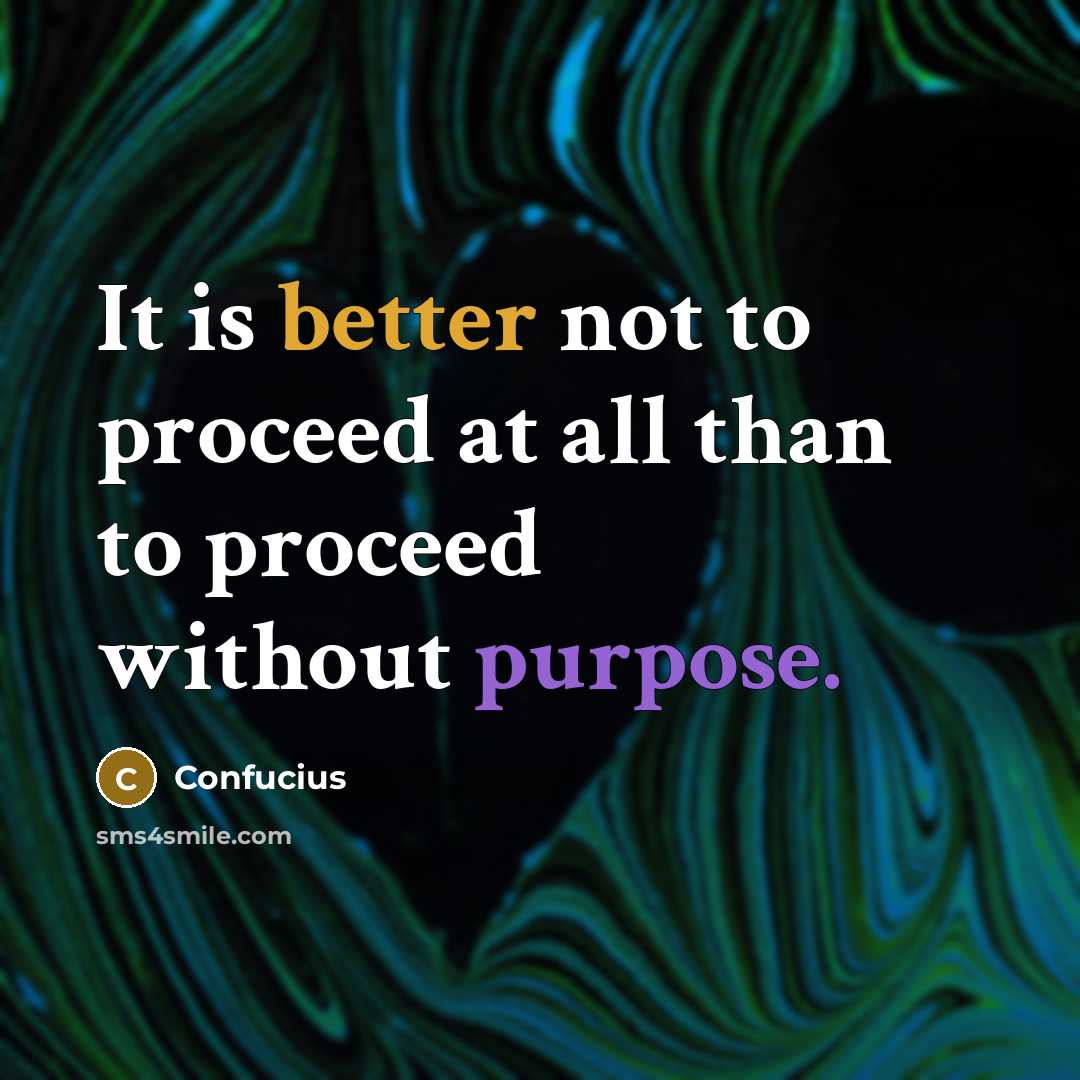“It is better not to proceed at all than to proceed without purpose.” quote by Confucius