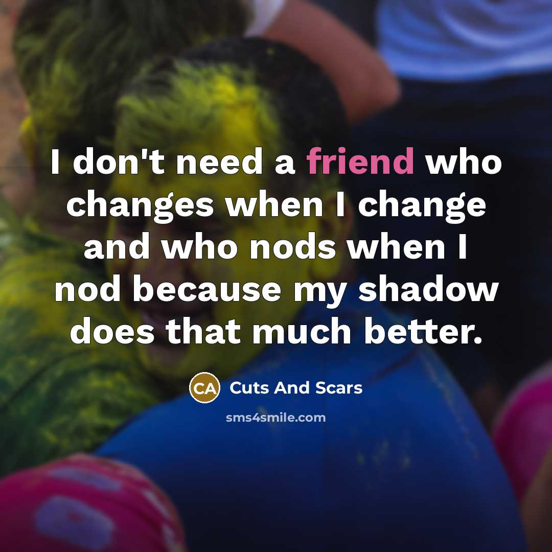 “I don't need a friend who changes when I change…” quote by Cuts And Scars