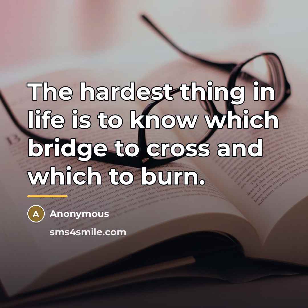 “The hardest thing in life is to know which bridge…” quote by Anonymous