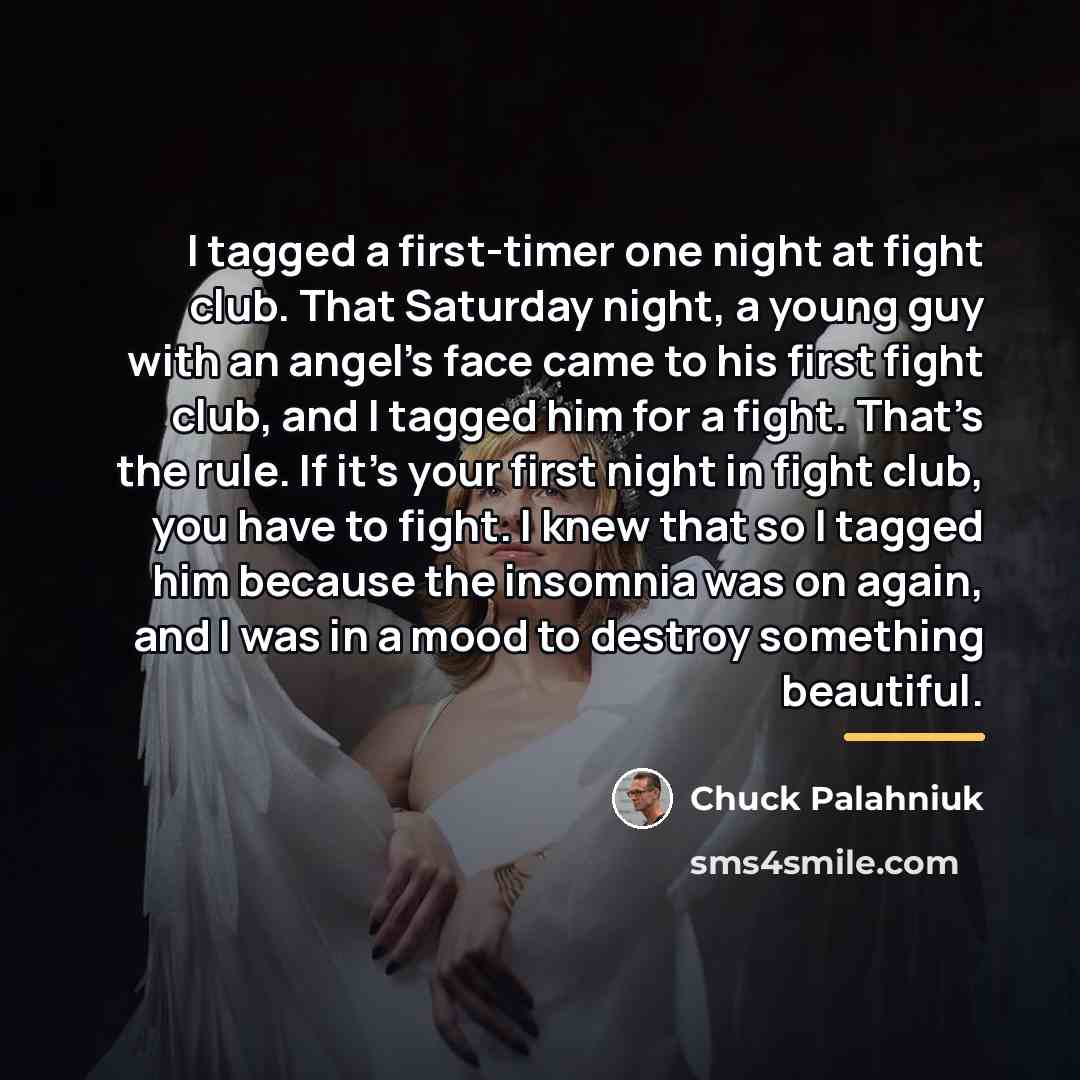 “I tagged a first-timer one night at fight club. That…” quote by Chuck Palahniuk