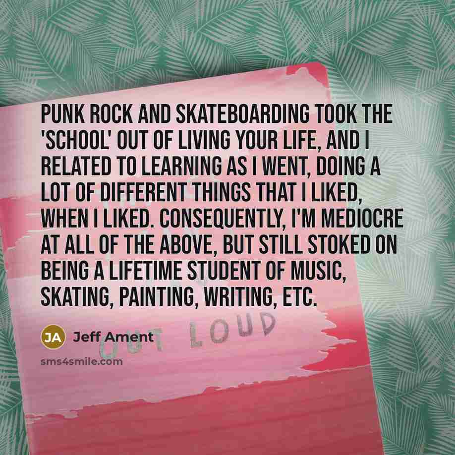 “Punk rock and skateboarding took the 'school' out of living…” quote by Jeff Ament