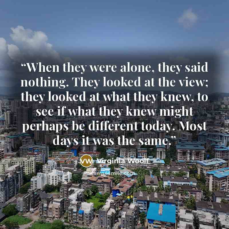 “When they were alone, they said nothing. They looked at the view; they looked at what they knew, to see if what they knew might perhaps be different today. Most days it was the same.” quote by Virginia Woolf