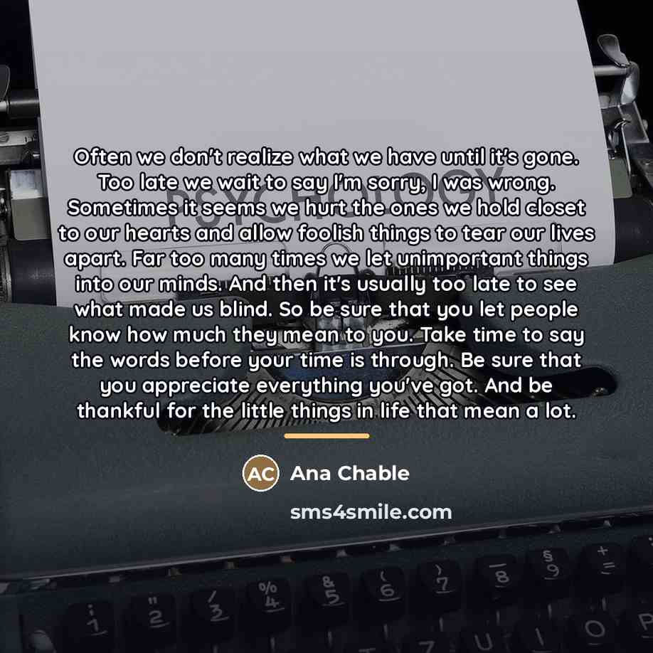 “Often we don't realize what we have until it's gone.…” quote by Ana Chable