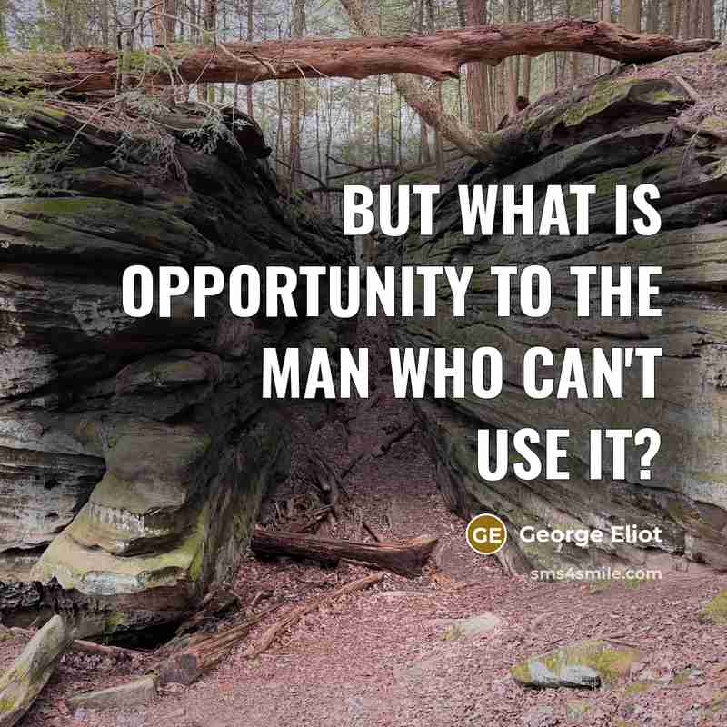 “But what is opportunity to the man who can't use…” quote by George Eliot