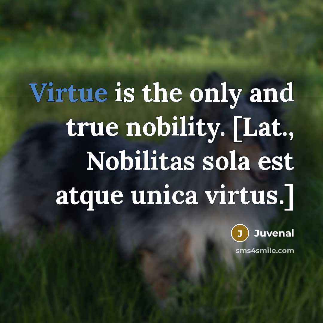 “Virtue is the only and true nobility. [Lat., Nobilitas sola…” quote by Juvenal