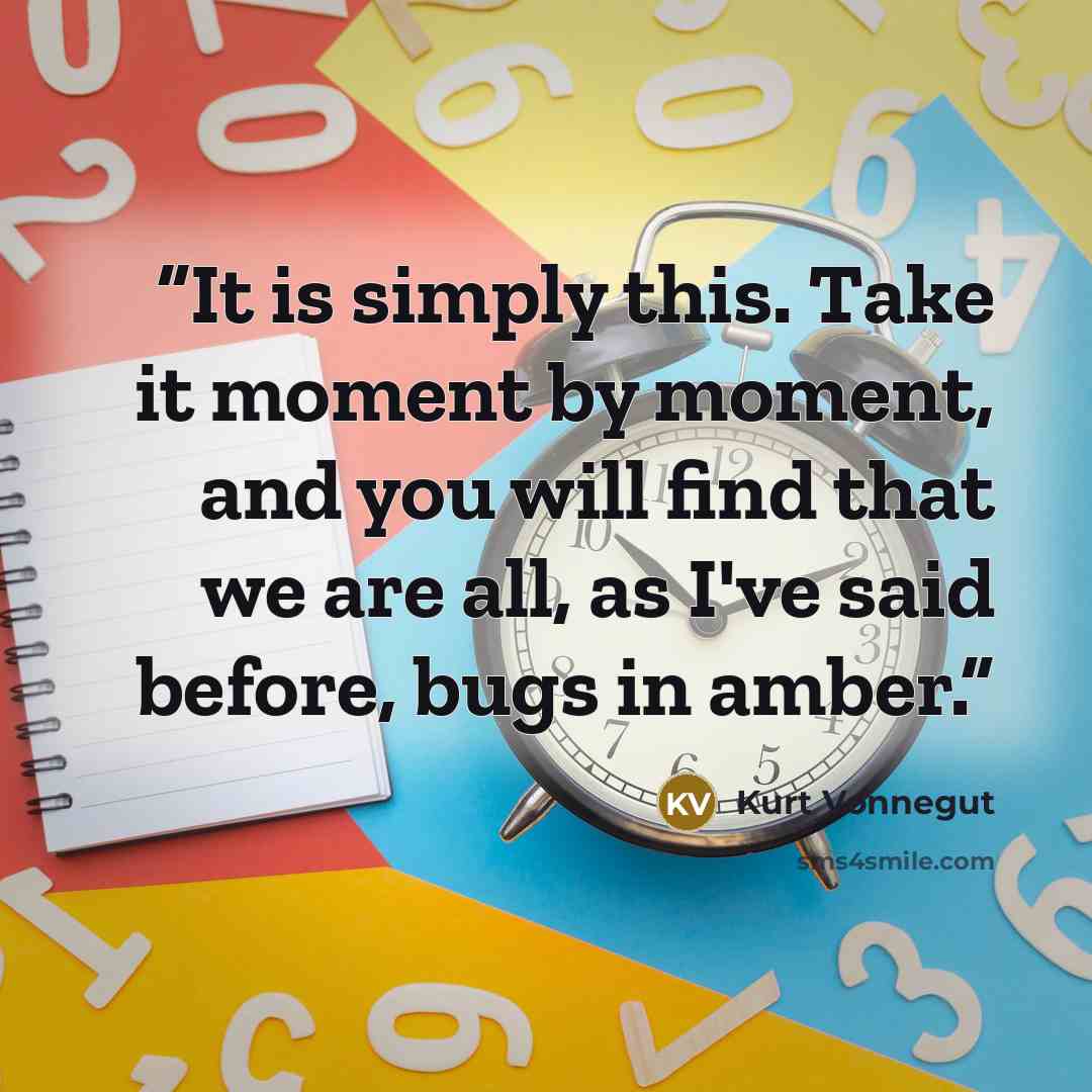 “It is simply this. Take it moment by moment, and you will find that we are all, as I've said before, bugs in amber.” quote by Kurt Vonnegut