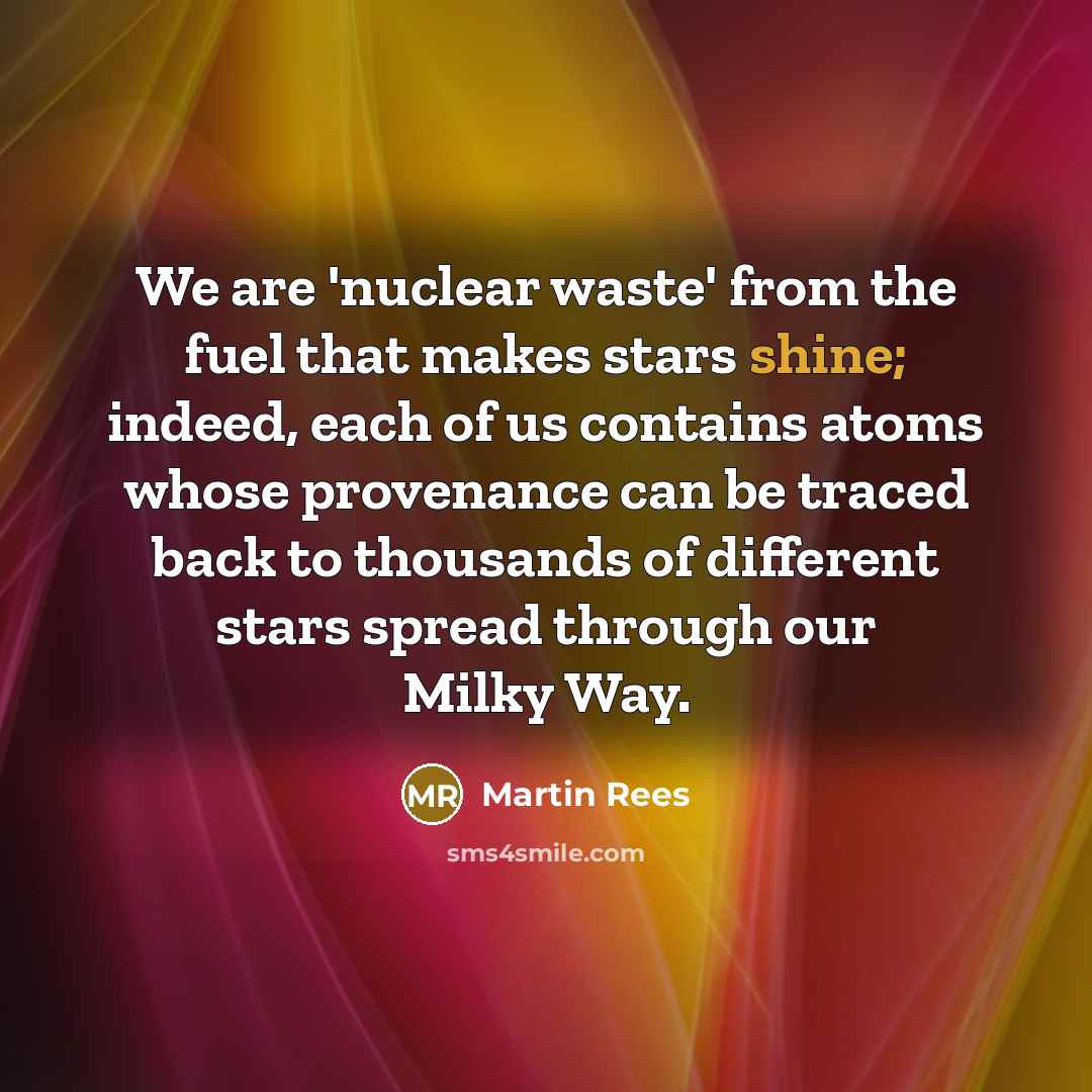 “We are 'nuclear waste' from the fuel that makes stars…” quote by Martin Rees