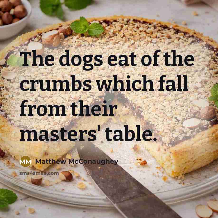 “The dogs eat of the crumbs which fall from their…” quote by Matthew McConaughey