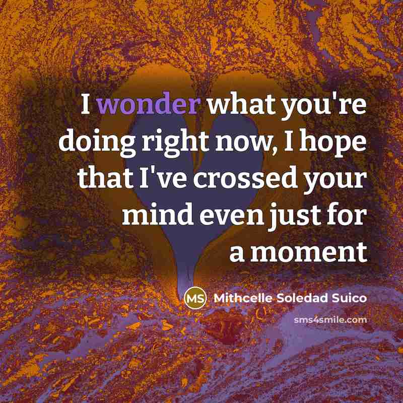 “I wonder what you're doing right now, I hope that…” quote by Mithcelle Soledad Suico