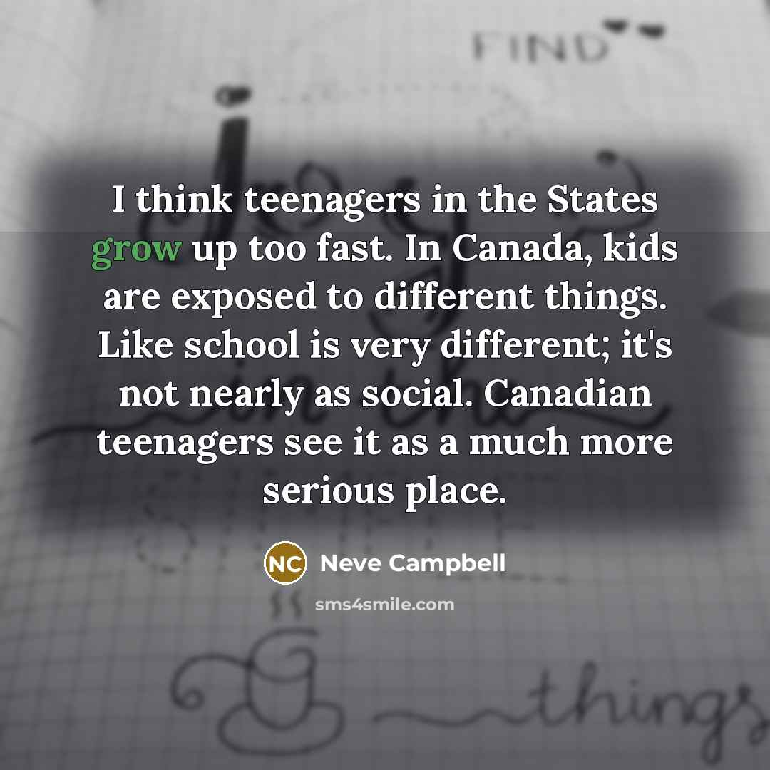 “I think teenagers in the States grow up too fast.…” quote by Neve Campbell