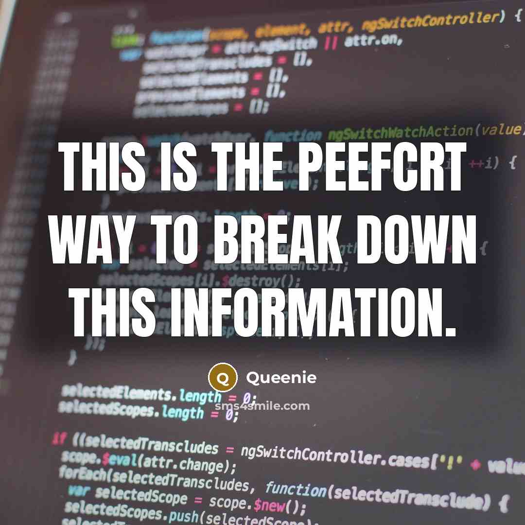 “This is the peefcrt way to break down this information.” quote by Queenie
