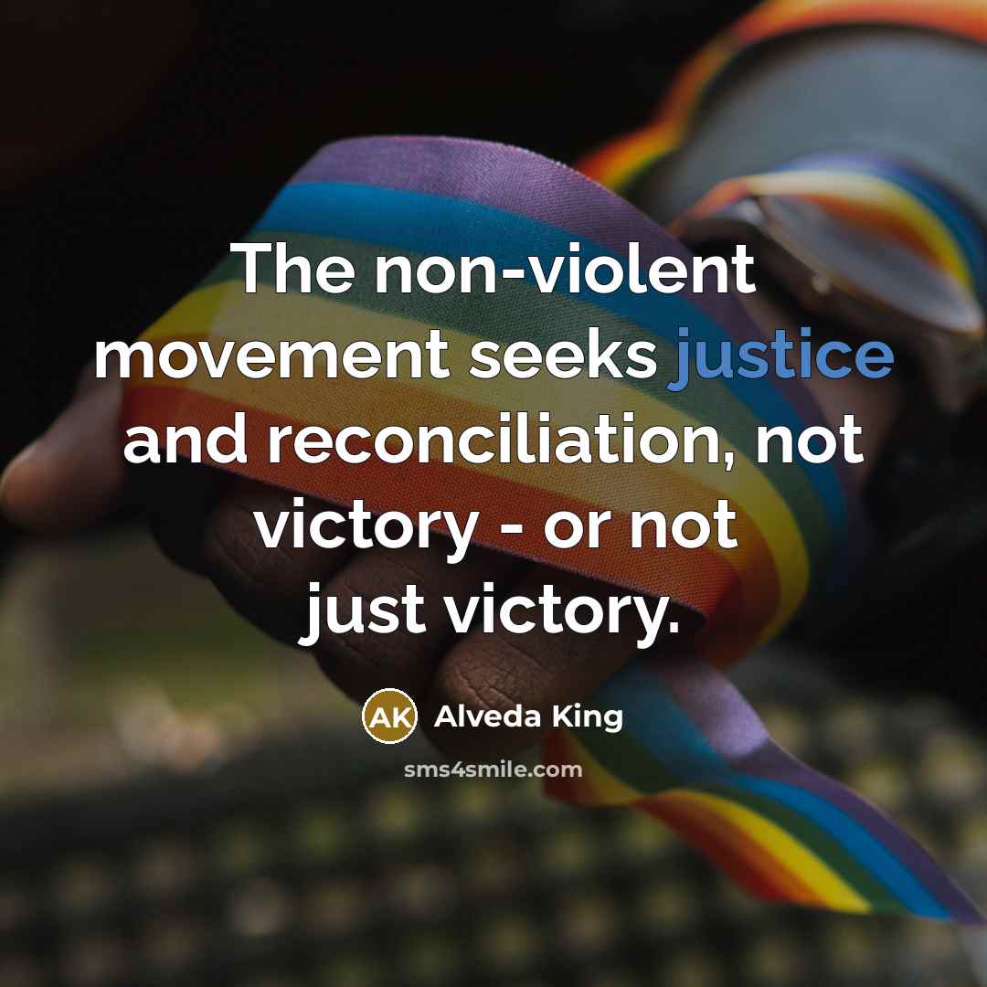 “The non-violent movement seeks justice and reconciliation, not victory -…” quote by Alveda King