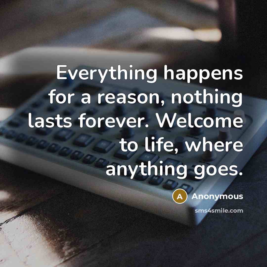 “Everything happens for a reason, nothing lasts forever. Welcome to life, where anything goes.” quote by Anonymous