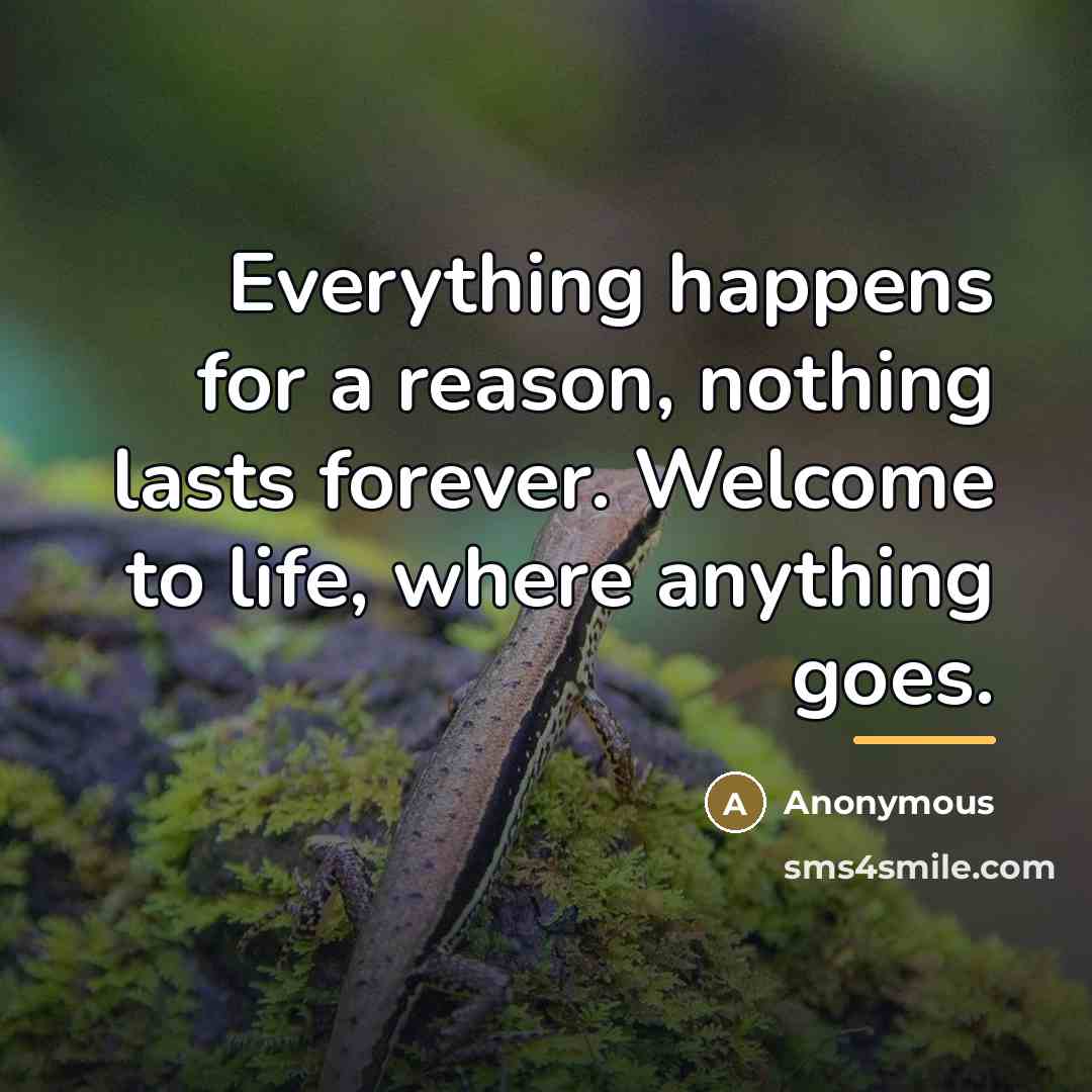 “Everything happens for a reason, nothing lasts forever. Welcome to…” quote by Anonymous