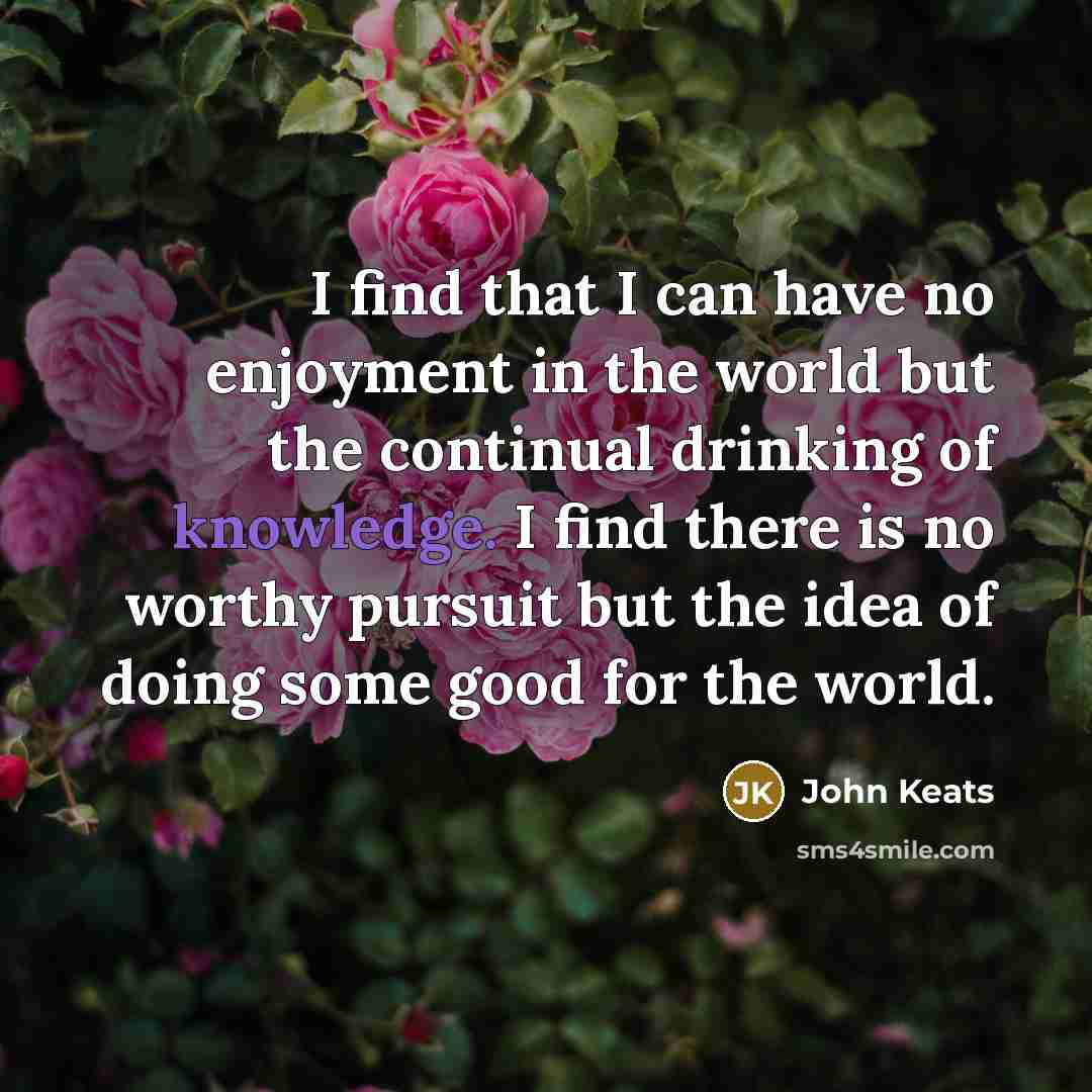 “I find that I can have no enjoyment in the…” quote by John Keats