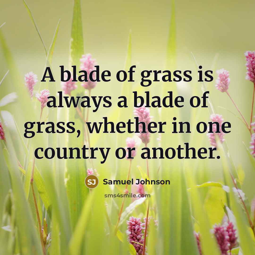 “A blade of grass is always a blade of grass, whether in one country or another.” quote by Samuel Johnson