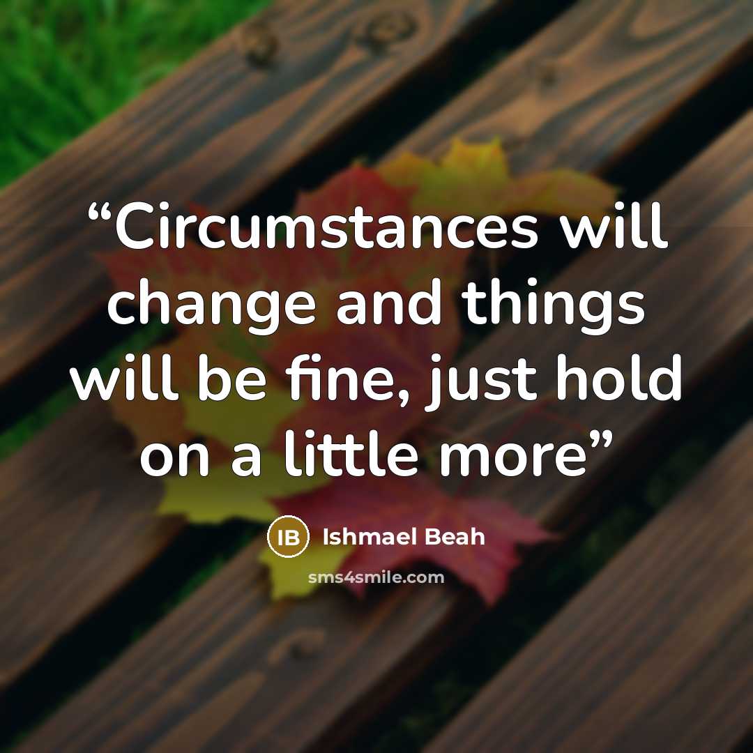 “Circumstances will change and things will be fine, just hold on a little more” quote by Ishmael Beah
