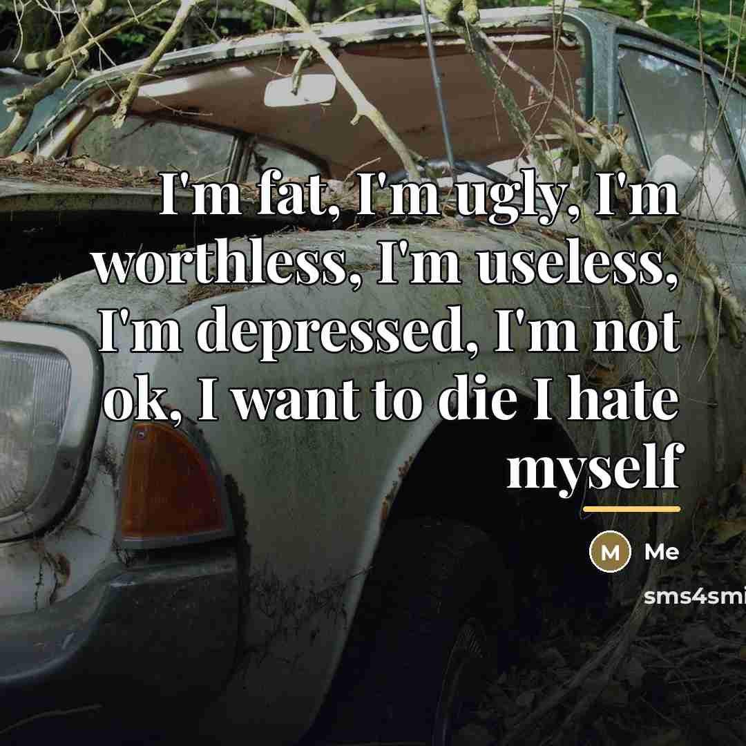 “I'm fat, I'm ugly, I'm worthless, I'm useless, I'm depressed,…” quote by Me