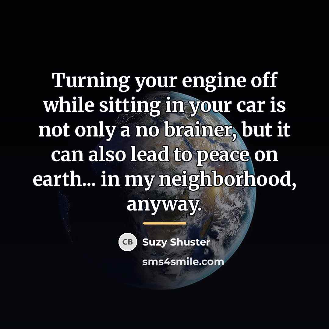 “Turning your engine off while sitting in your car is…” quote by Suzy Shuster