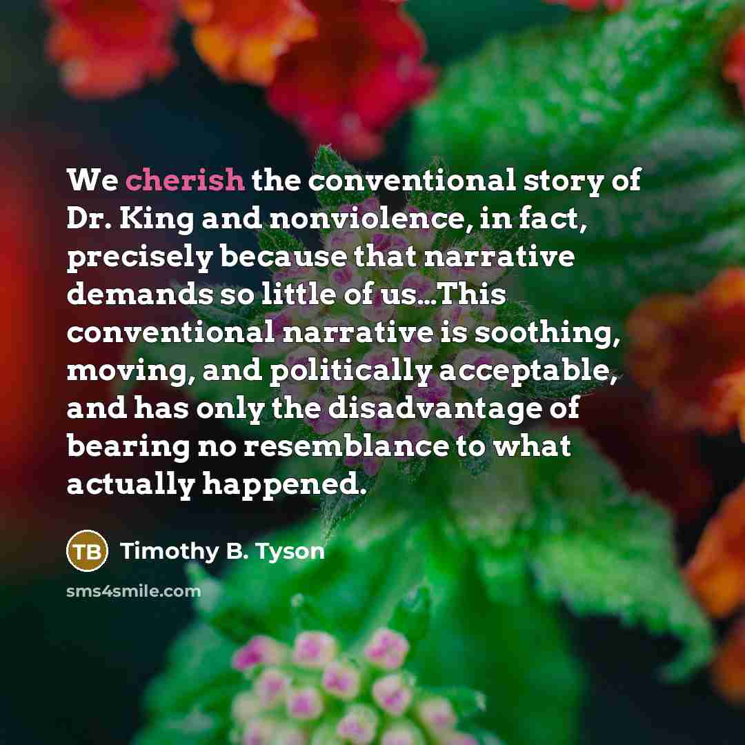 “We cherish the conventional story of Dr. King and nonviolence,…” quote by Timothy B. Tyson