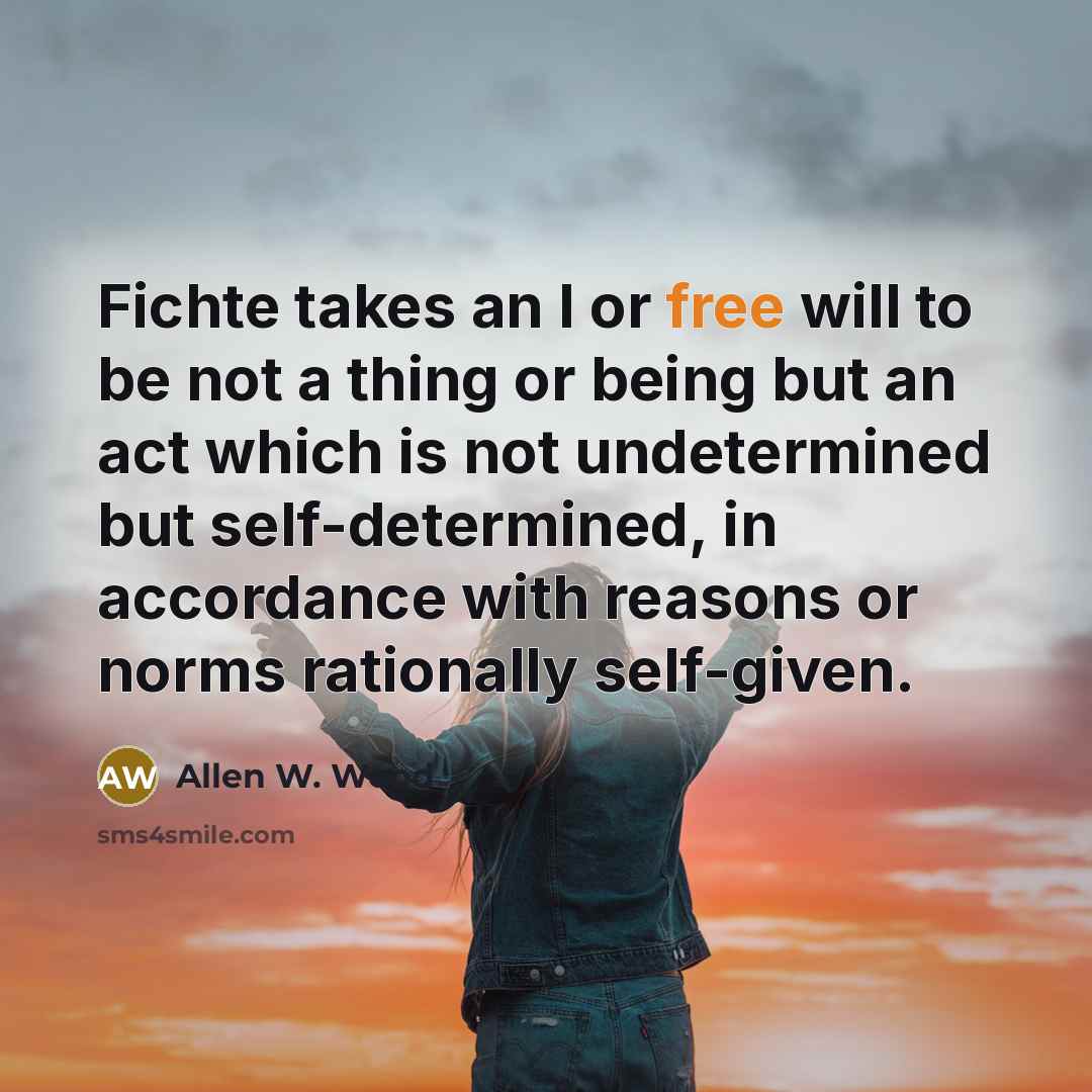 “Fichte takes an I or free will to be not…” quote by Allen W. Wood