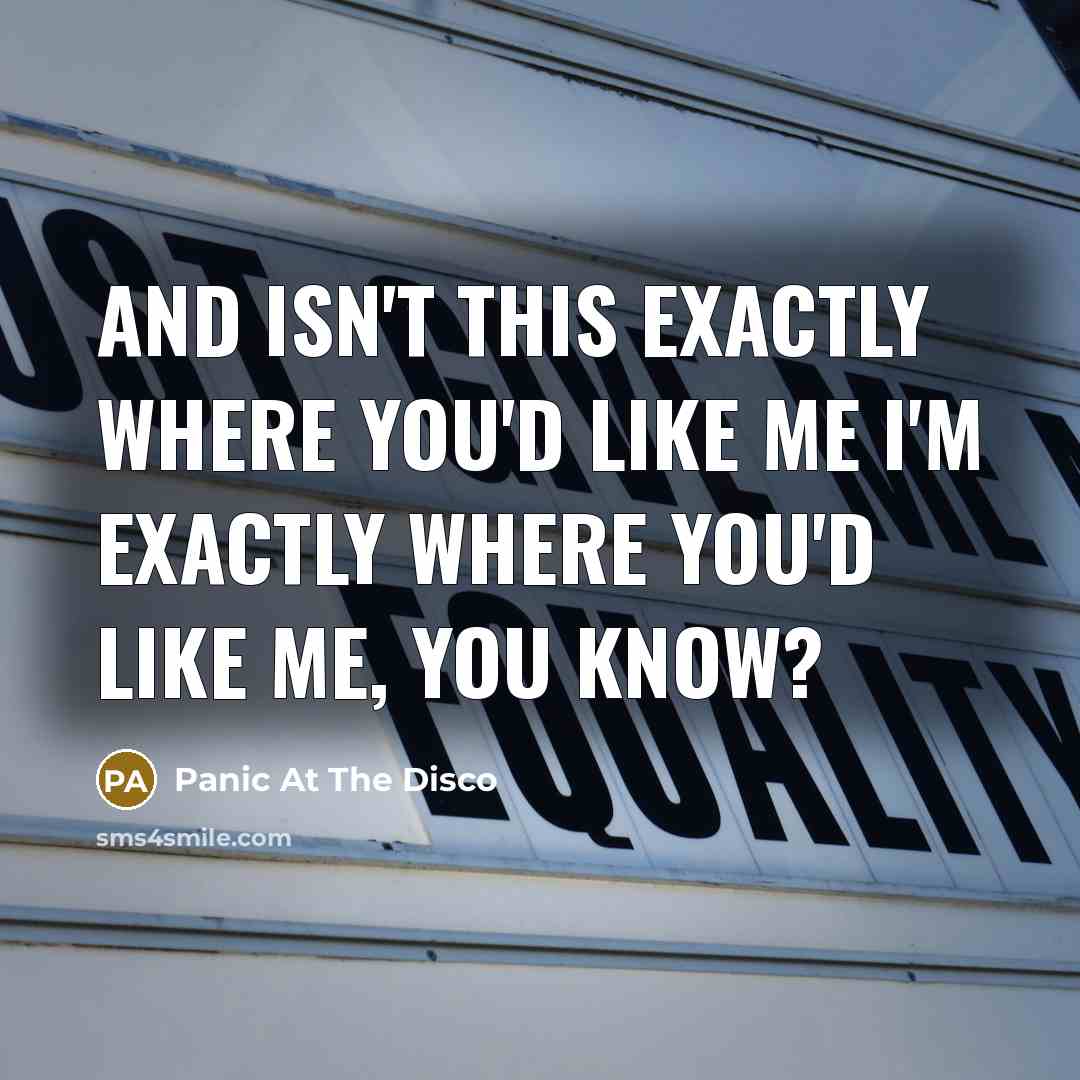 “And isn't this exactly where you'd like me I'm exactly where you'd like me, you know?” quote by Panic At The Disco