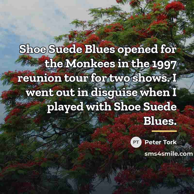 “Shoe Suede Blues opened for the Monkees in the 1997…” quote by Peter Tork