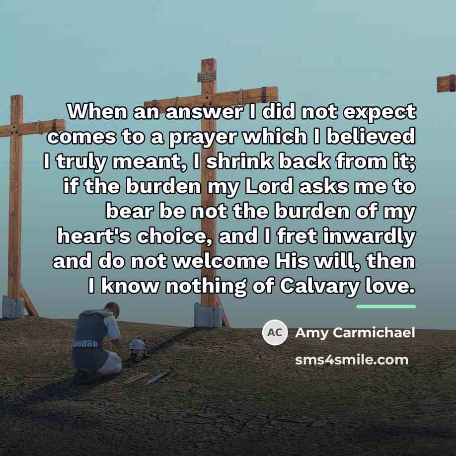 “When an answer I did not expect comes to a…” quote by Amy Carmichael