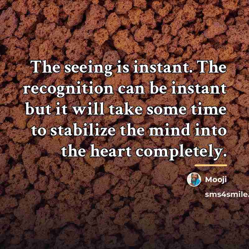 “The seeing is instant. The recognition can be instant but…” quote by Mooji