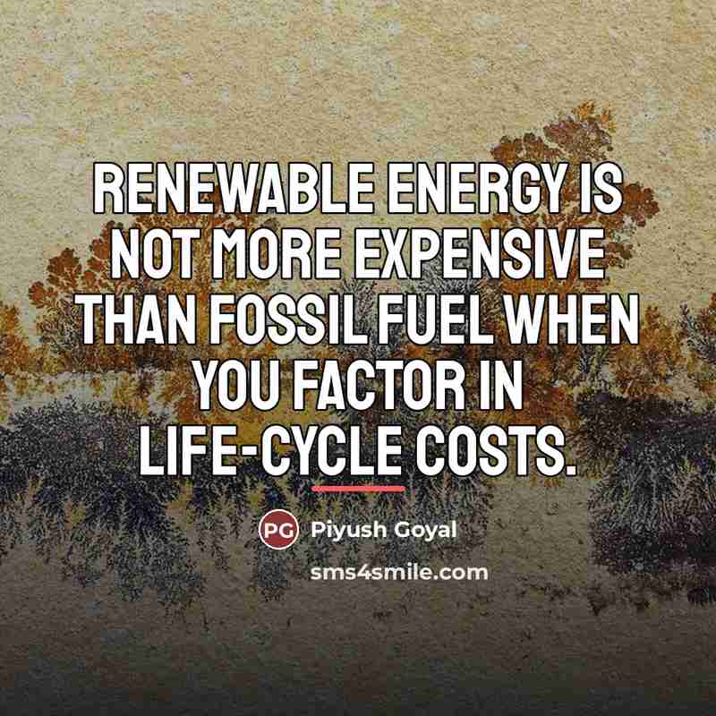 “Renewable energy is not more expensive than fossil fuel when…” quote by Piyush Goyal