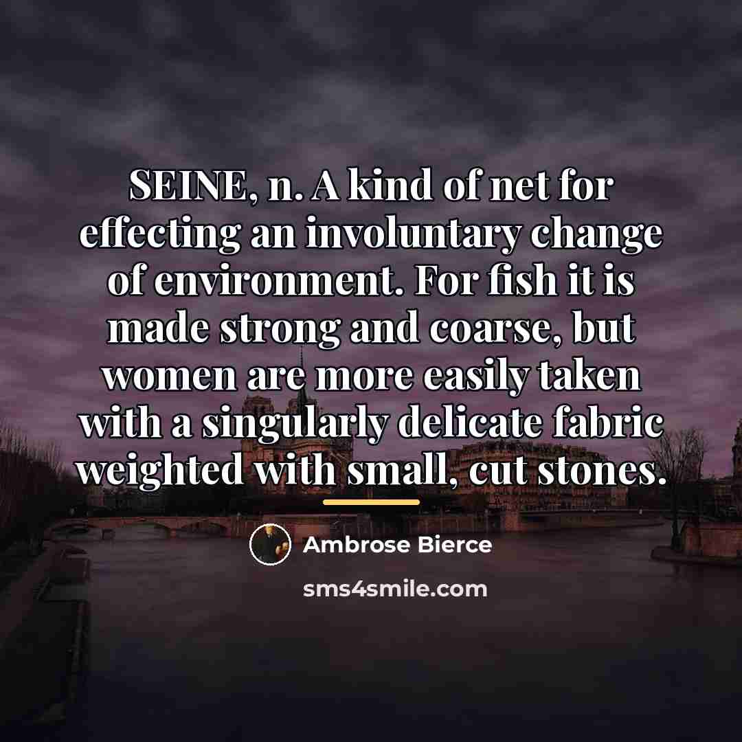 “SEINE, n. A kind of net for effecting an involuntary…” quote by Ambrose Bierce