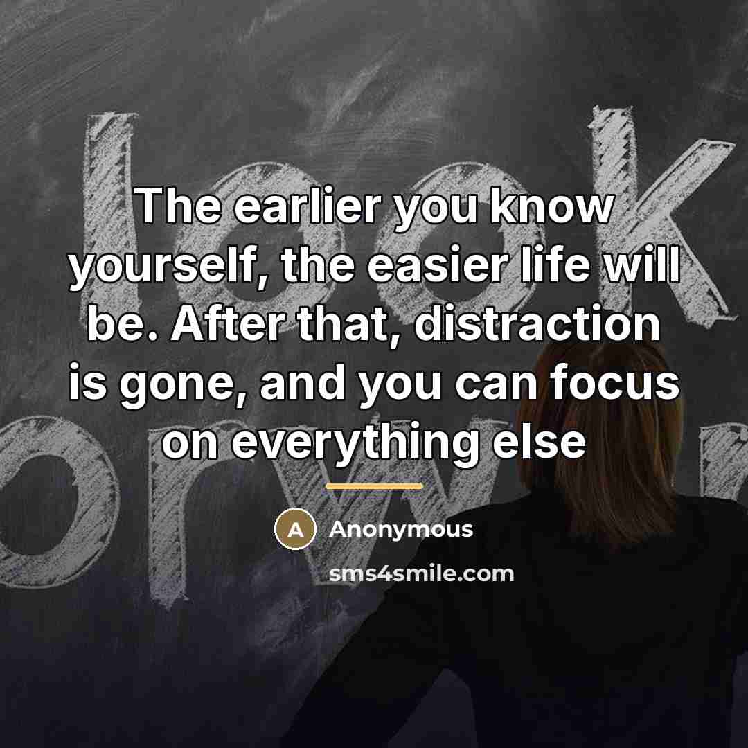 “The earlier you know yourself, the easier life will be.…” quote by Anonymous