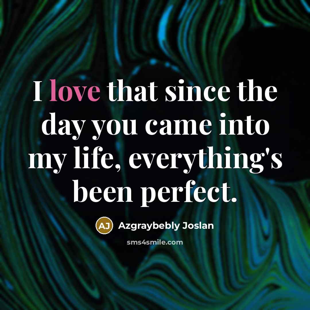 “I love that since the day you came into my life, everything's been perfect.” quote by Azgraybebly Joslan